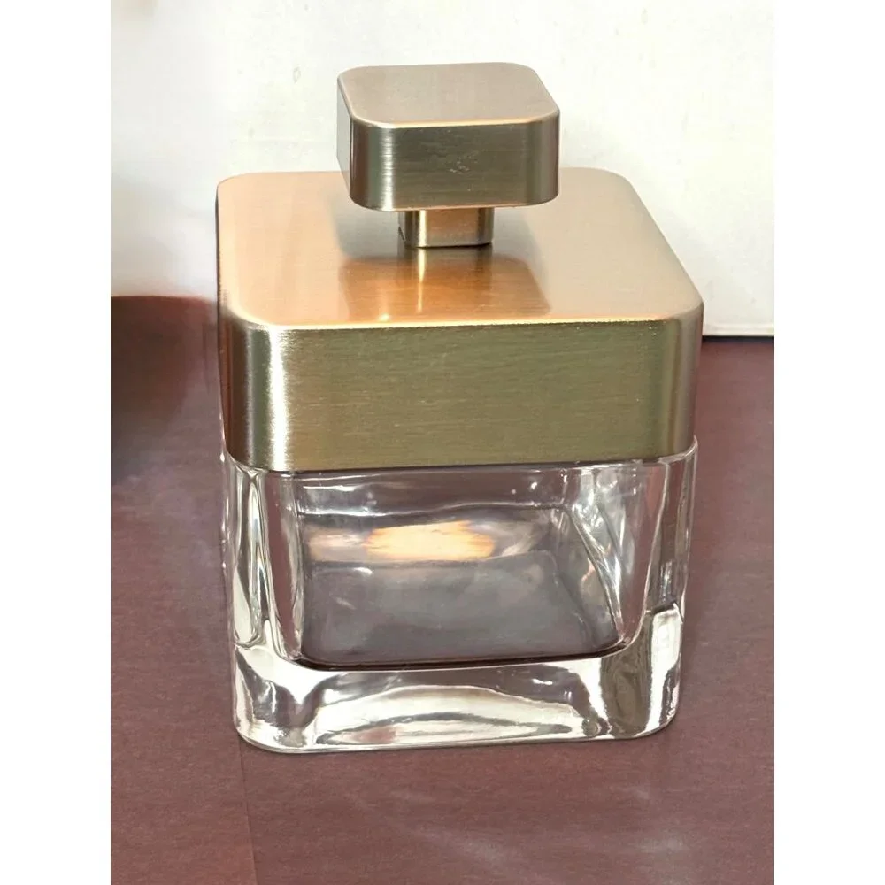 Square Thick Clear Glass Covered Storage Jar With Brushed Silver Lid